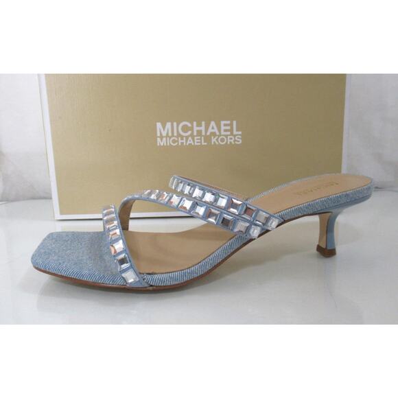 Michael Kors Celia Kitten Heel Slide Embellished Dress Sandals Blue Size 8 - Picture 2 of 6